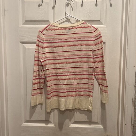 Express Cream Pink Striped Cotton Cashmere Cardigan Sweater Large Y2k - Picture 5 of 5